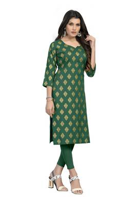 Fashionfricks Green Rayon Foil Print Kurti 4
