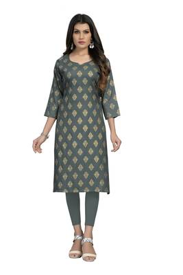 Fashionfricks Grey Rayon Foil Print Kurti 1