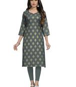 Fashionfricks Grey Rayon Foil Print Kurti