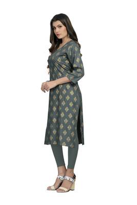 Fashionfricks Grey Rayon Foil Print Kurti 3