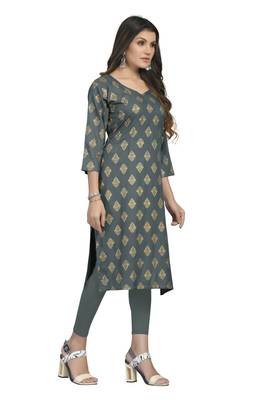 Fashionfricks Grey Rayon Foil Print Kurti 4