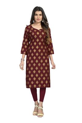 Fashionfricks Maroon Rayon Foil Print Kurti 1