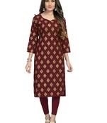 Fashionfricks Maroon Rayon Foil Print Kurti