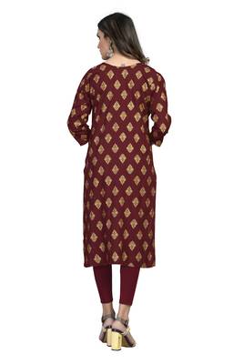 Fashionfricks Maroon Rayon Foil Print Kurti 2
