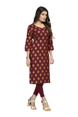 Fashionfricks Maroon Rayon Foil Print Kurti 3
