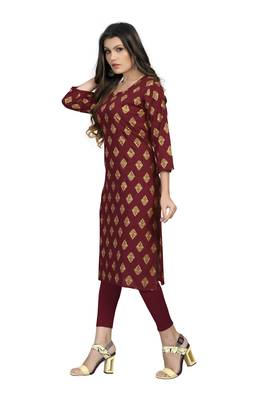 Fashionfricks Maroon Rayon Foil Print Kurti 4