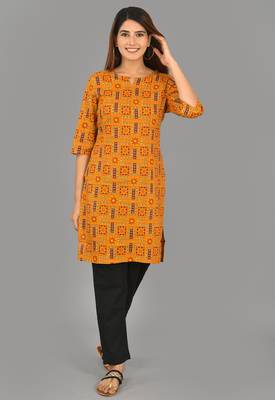 Aurish Traditional Mustered Kurta and Black Pant Set  3