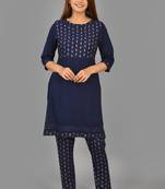 Royal Blue Print and Solid Kurta and Pant Set 