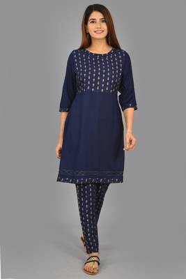 Royal Blue Print and Solid Kurta and Pant Set  2