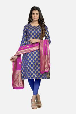 Fashionfricks Blue Banarasi Silk Top And Dupatta 1