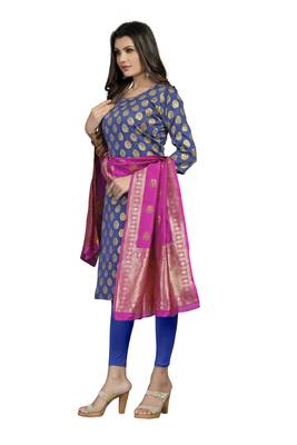 Fashionfricks Blue Banarasi Silk Top And Dupatta 4