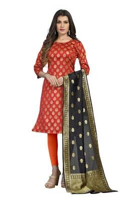 Fashionfricks Orange Banarasi Silk Top And Dupatta 1