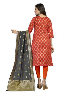 Fashionfricks Orange Banarasi Silk Top And Dupatta 2