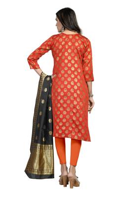 Fashionfricks Orange Banarasi Silk Top And Dupatta 4