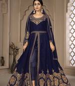 Blue Color Front Slit Style Embroidered Faux georgette Anarkali Pants Salwar Suit