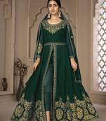 Green Color Front Slit Style Embroidered Faux georgette Anarkali Pants Salwar Suit