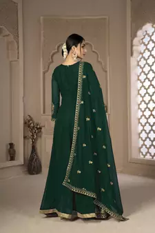 Green Color Front Slit Style Embroidered Faux georgette Anarkali Pants Salwar Suit