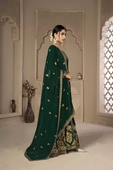 Green Color Front Slit Style Embroidered Faux georgette Anarkali Pants Salwar Suit