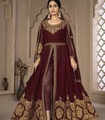 Maroon Color Front Slit Style Embroidered Faux georgette Anarkali Pants Salwar Suit