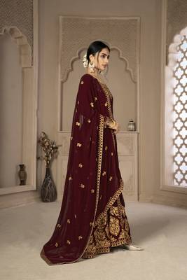 Maroon Color Front Slit Style Embroidered Faux georgette Anarkali Pants Salwar Suit 5