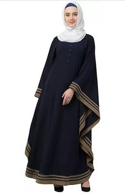 Ayeza Naqab Crepe Abaya kaftan Boder style With Hijab   (Black) 1
