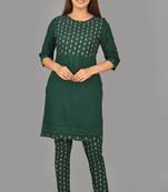 Aurish Green Print with Solid Kurta and Pant Set 