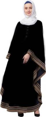 Ayeza Naqab kaftan style boderCaftan_blue Crepe Abaya With Hijab  (Black Beige ) 1