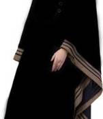 Ayeza Naqab kaftan style boderCaftan_blue Crepe Abaya With Hijab  (Black Beige )