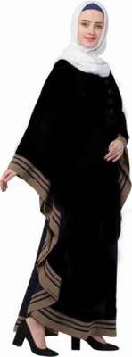 Ayeza Naqab kaftan style boderCaftan_blue Crepe Abaya With Hijab  (Black Beige ) 4