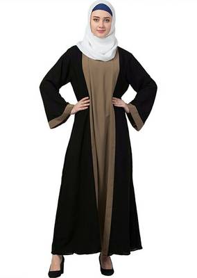 Ayeza Naqab Beautiful Crepe Solid Abaya With Hijab  (Black, beige) 1