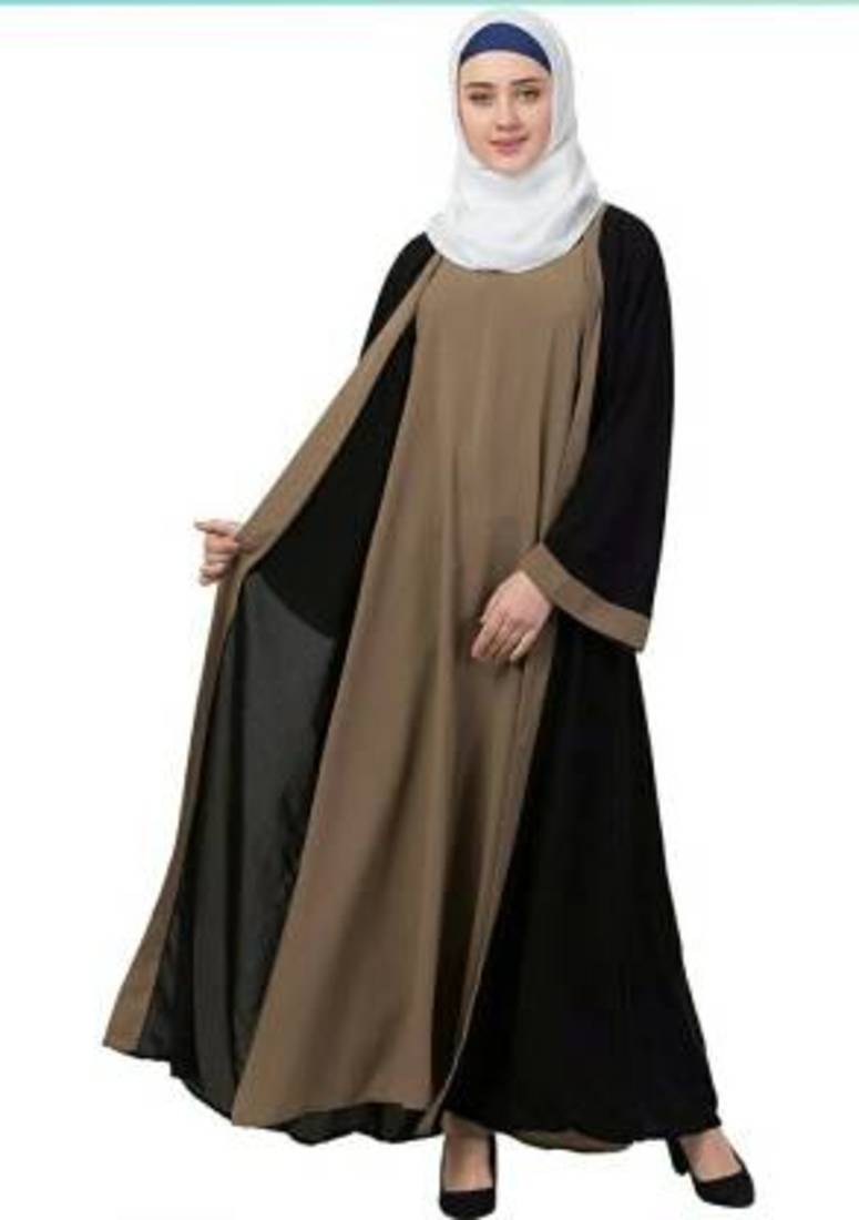 Ayeza Naqab Beautiful Crepe Solid Abaya With Hijab  (Black, beige)