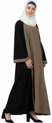 Ayeza Naqab Beautiful Crepe Solid Abaya With Hijab  (Black, beige) 4