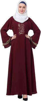 Ayeza Naqab Look Biased Cut Umbrella Style Flared Khashibo Matte Abaya Dress For Girls And Women color (Marron, Beige) 1