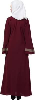 Ayeza Naqab Look Biased Cut Umbrella Style Flared Khashibo Matte Abaya Dress For Girls And Women color (Marron, Beige) 2