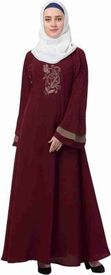 Ayeza Naqab Look Biased Cut Umbrella Style Flared Khashibo Matte Abaya Dress For Girls And Women color (Marron, Beige) 4