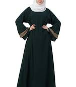 Ayeza Naqab Umbrella stylesh Abaya with Side Button With Hijab| Crepe Abaya With Hijab  (green beige)