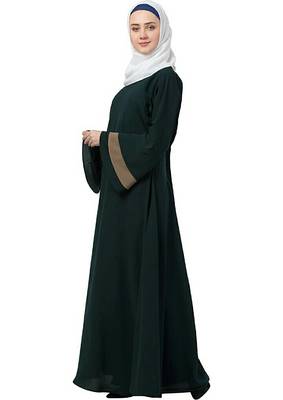 Ayeza Naqab Umbrella stylesh Abaya with Side Button With Hijab| Crepe Abaya With Hijab  (green beige) 4