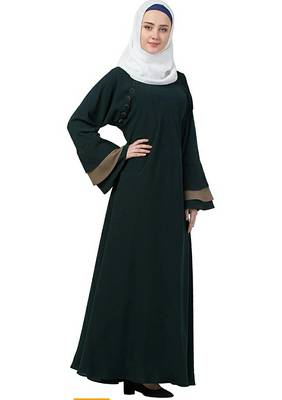 Ayeza Naqab Umbrella stylesh Abaya with Side Button With Hijab| Crepe Abaya With Hijab  (green beige) 5