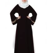 Ayeza Naqab Umbrella stylish Abaya with Side Button With Hijab Crepe (Black Beige)