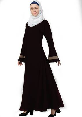 Ayeza Naqab Umbrella stylish Abaya with Side Button With Hijab Crepe (Black Beige) 3