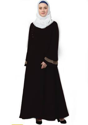 Ayeza Naqab Umbrella stylish Abaya with Side Button With Hijab Crepe (Black Beige) 4