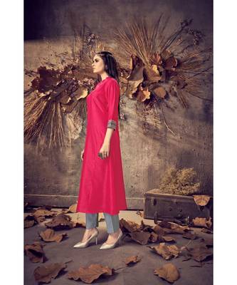 Pink Silk plain stitched quarter sleeve   Kurti 1