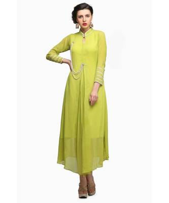Green Chiffon stitched     embroidered   Kurti 1