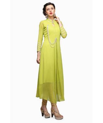 Green Chiffon stitched     embroidered   Kurti 2