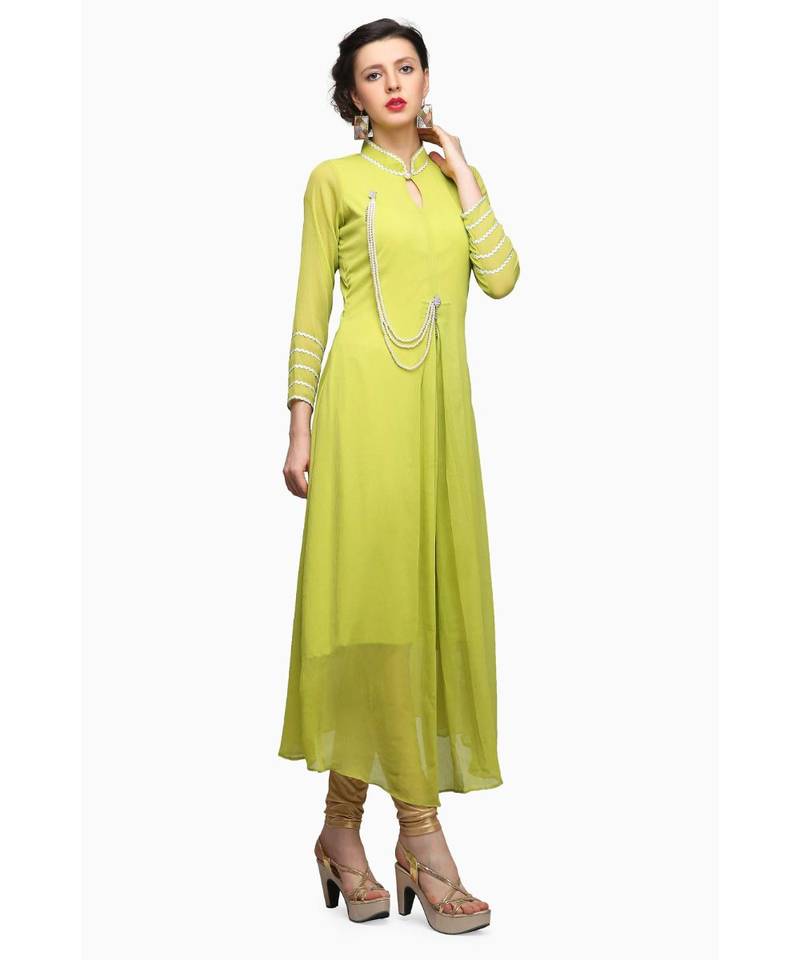 Green Chiffon stitched     embroidered   Kurti