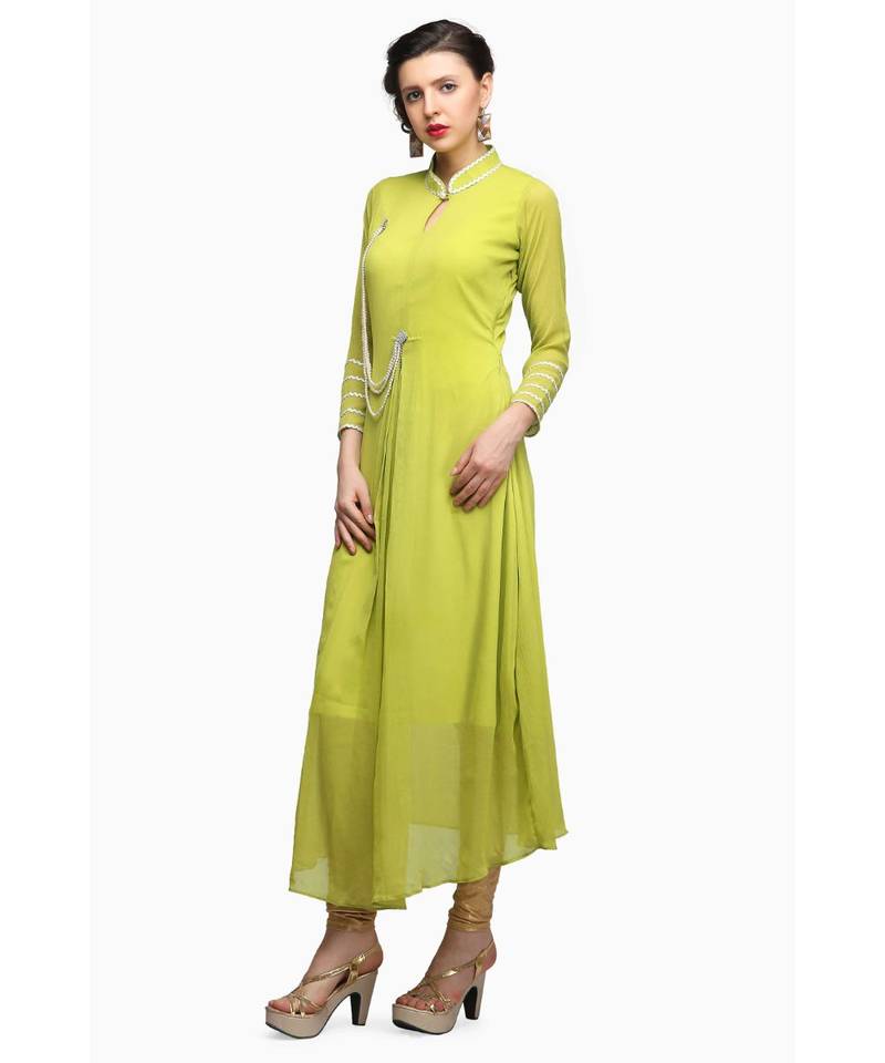 Green Chiffon stitched     embroidered   Kurti