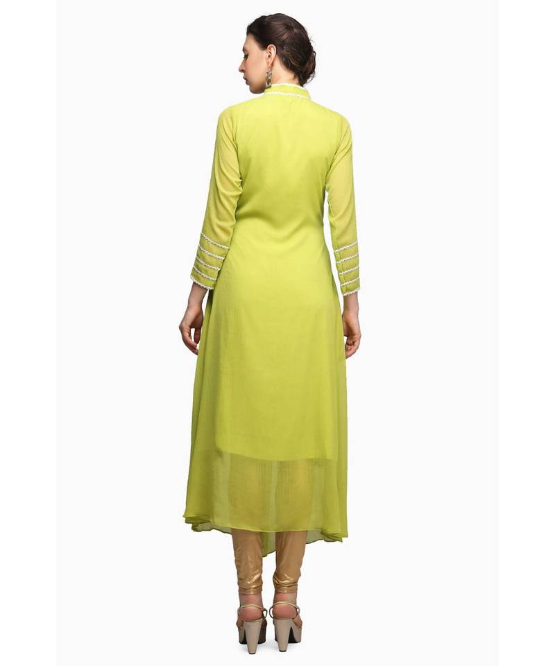 Green Chiffon stitched     embroidered   Kurti