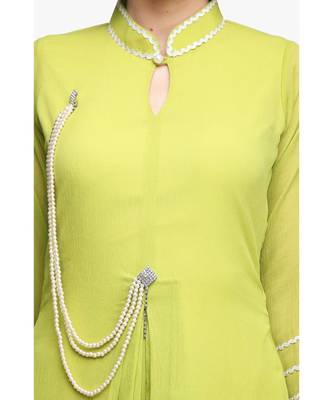 Green Chiffon stitched     embroidered   Kurti 5