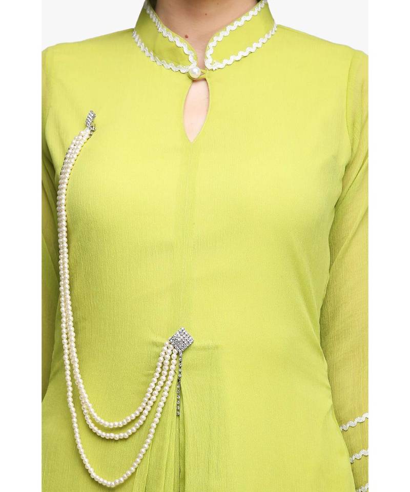 Green Chiffon stitched     embroidered   Kurti