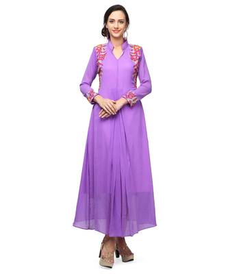 Purple Georgette stitched     embroidered   Kurti 1